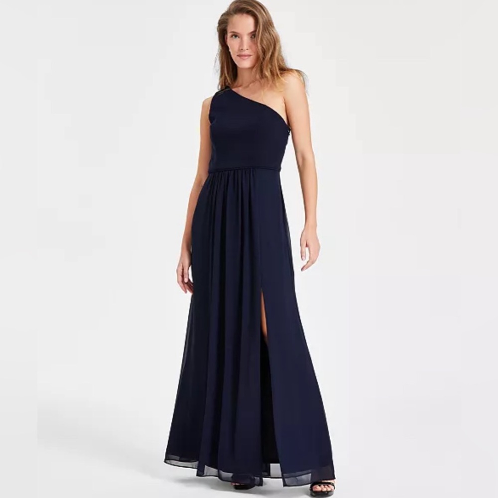 ADRIANNA PAPELL One-Shoulder Chiffon Gown